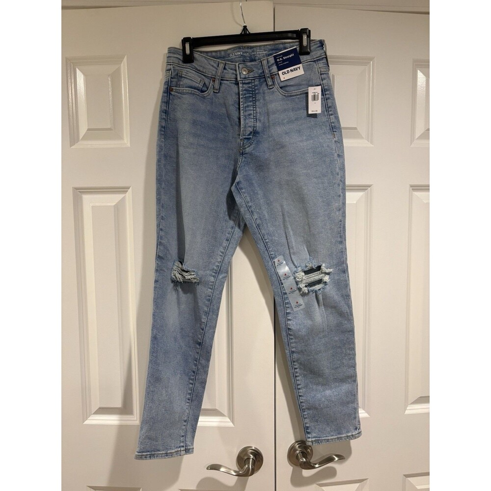 NWT Old Navy Women’s O.G Straight Light Wash Distressed Jeans Size 4
